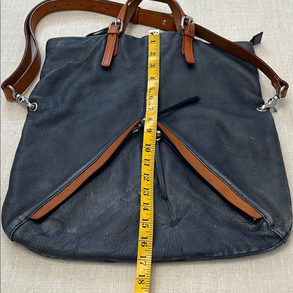 Christopher Kon Crossbody Bag Blue Leather Large Travel Tan Buckles - Picture 16 of 16